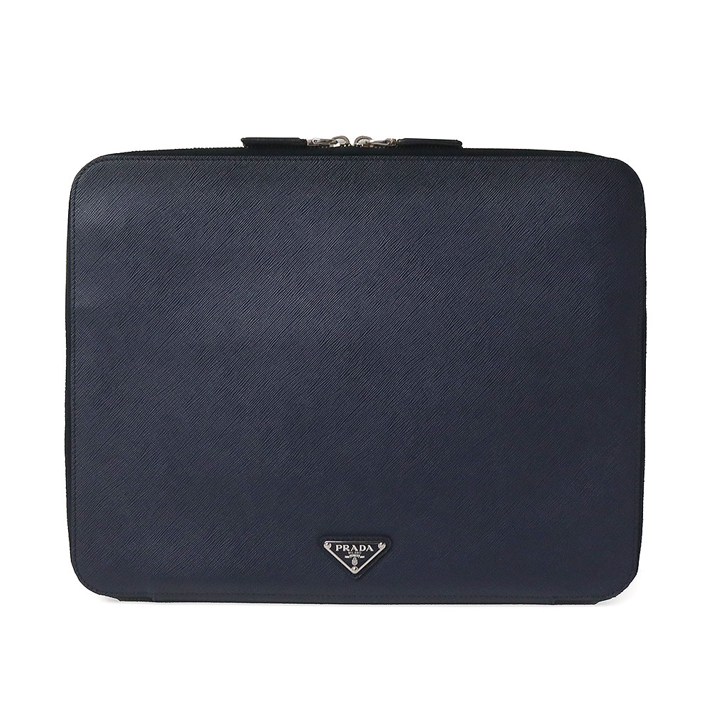 【美品】プラダ PRADA 2VN001 二番目 クラッチペダル御徒面子 ３角形 ロゴタイプ一皿 サフィアーノ 周遊 なめし革 バルト バルティコ 米国海軍 青碧 しろがね色金具