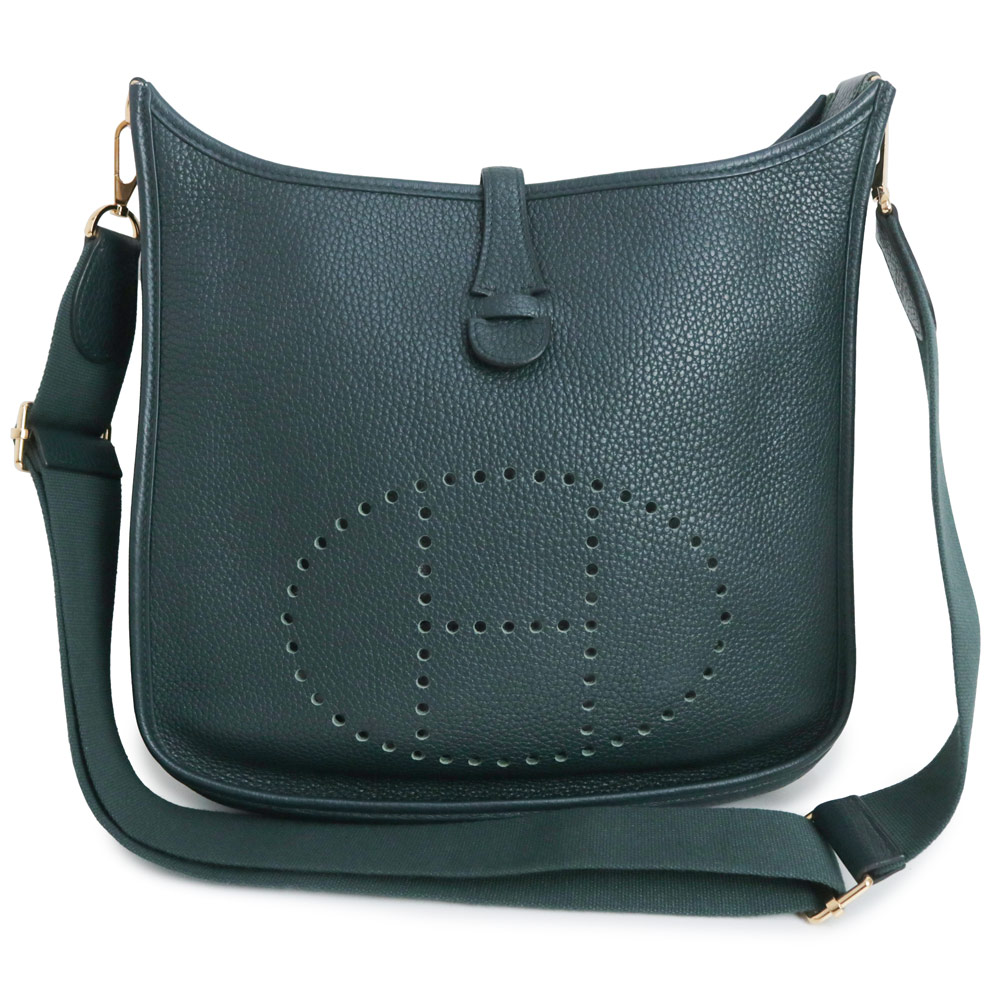 【中古】HERMES エルメス エブリン エヴリン 3 トロワ 29 PM トリヨンクレマンス ヴェールシプレ まっ黒い緑であること Y目じるし ショルダーバッグ 曲がった掛け なめし革 ゴールド金具 レディースバッグ-バッグ・小物・ブランド雑貨