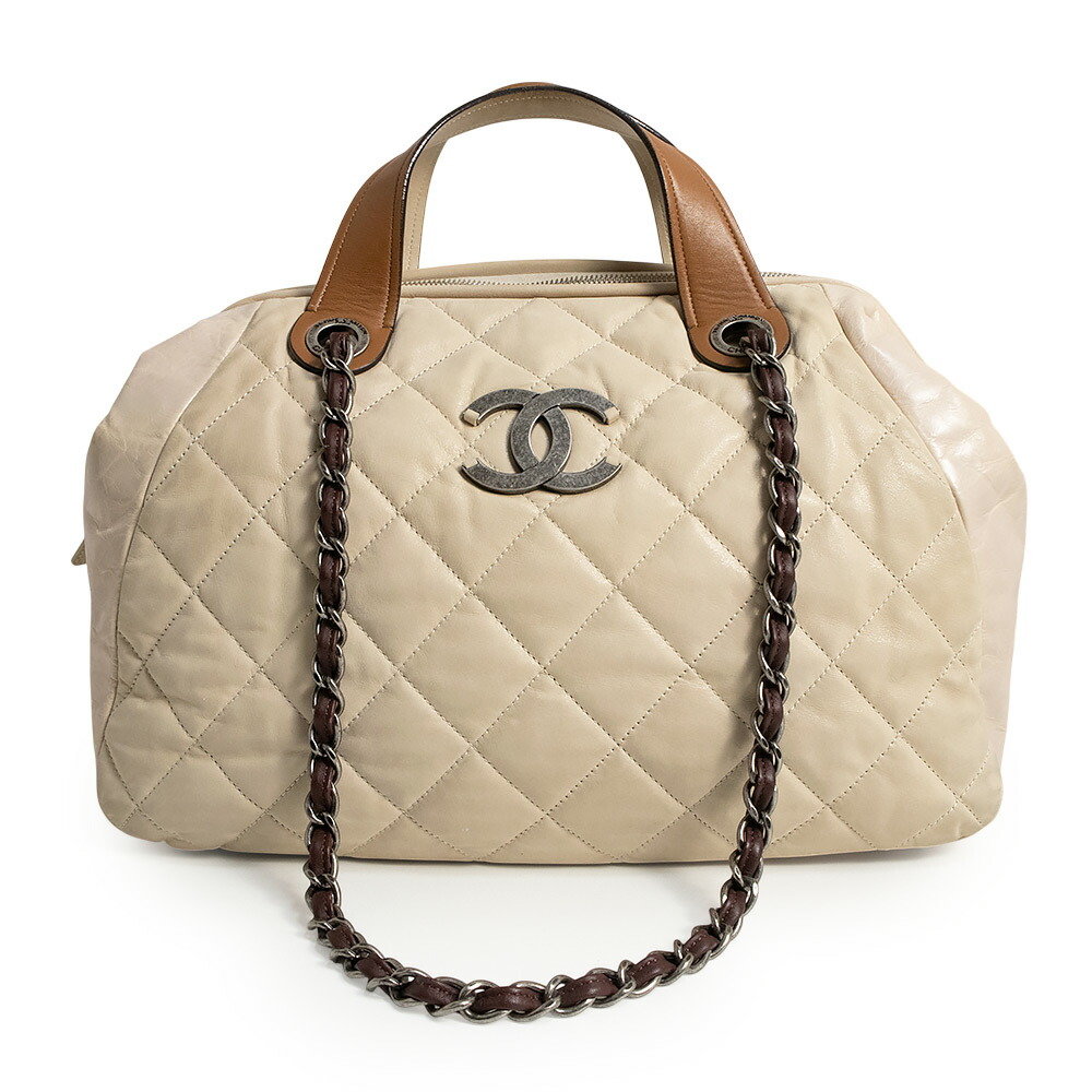 【中古】CHANEL シャネル インザミックス マトラッセ レザー ベージュ 2WAY チェーン ショルダー ハンドバッグ アンティークシルバー金具