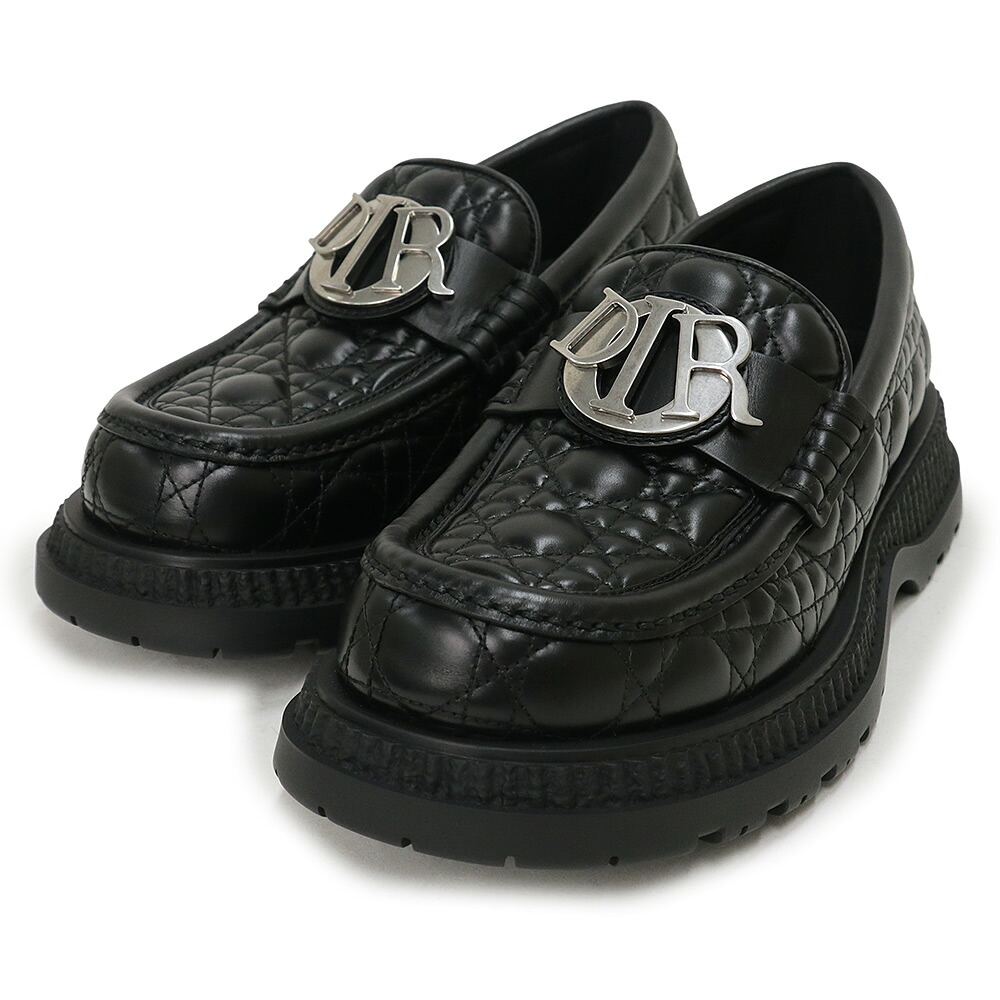 【未使用保管品】Christian Dior クリスチャンディオール 3LO143ZZP Dior Buffalo カナージュ カーフスキン ブラック ローファー シューズ 靴 #40 25cm アンティークシルバー金具