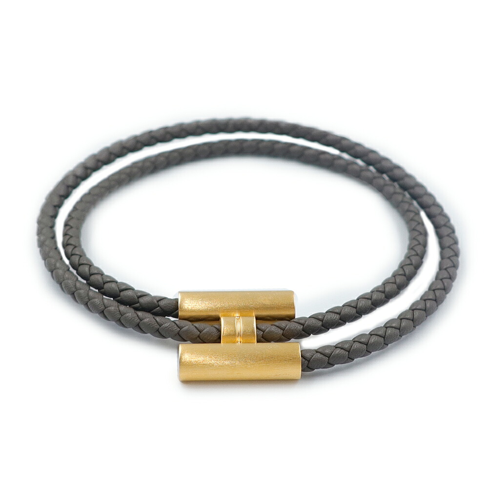 【新品・未使用品】HERMES エルメス トゥルニ トレッセ ヴォースイフト グリ エタン グレー ブレスレット レザー マットゴールド金具 箱付