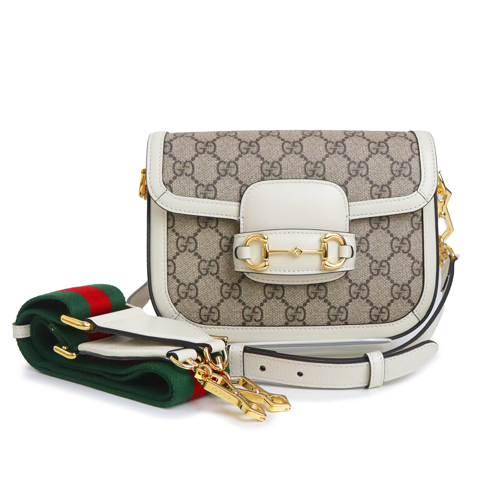 【未使用 展示品】GUCCI グッチ 658574 ホースビット 1955 ミニ スモール GGスプリームキャンバス レザー ベージュ ホワイト 2way ショルダーバッグ 斜め掛け ゴールド金具