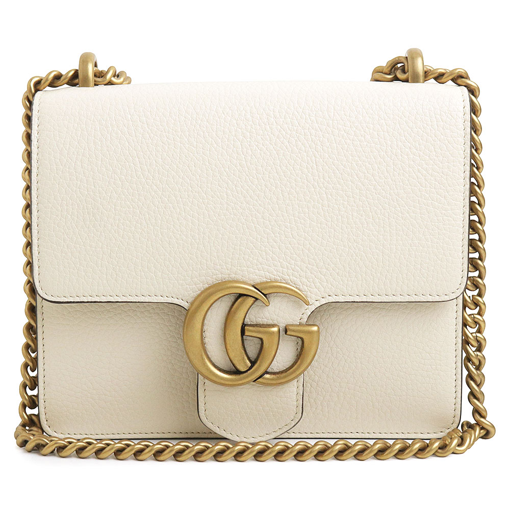【未当て嵌める 見せびらかす品】GUCCI グッチ 779790 GGマーモント カーフスキン 白いこと 2way チェーン店 ショルダーバッグ 曲がった掛け なめし革 アンティークゴールド金具