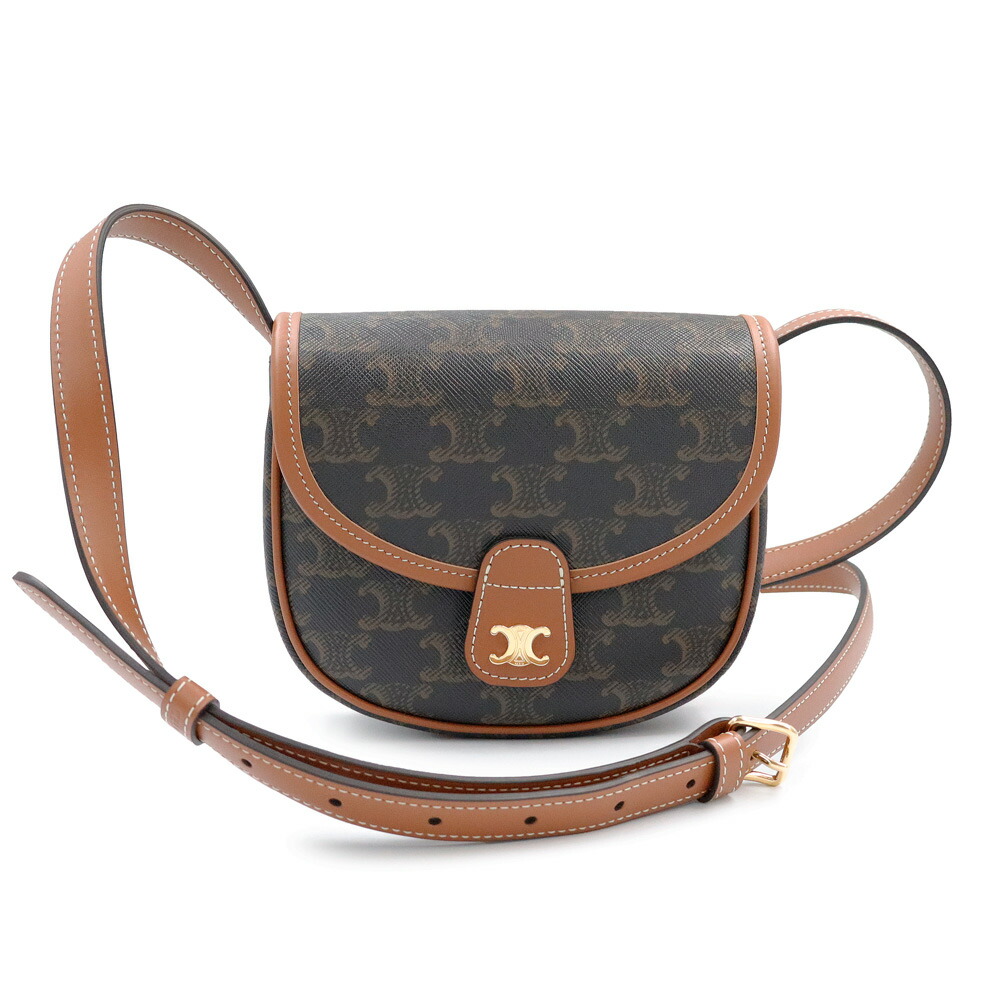 【未使用　展示品】CELINE セリーヌ 196702BZJ ミニ ブザス トリオンフキャンバス カーフスキン TAN タン ブラウン ショルダーバッグ 斜め掛け レザー ゴールド金具