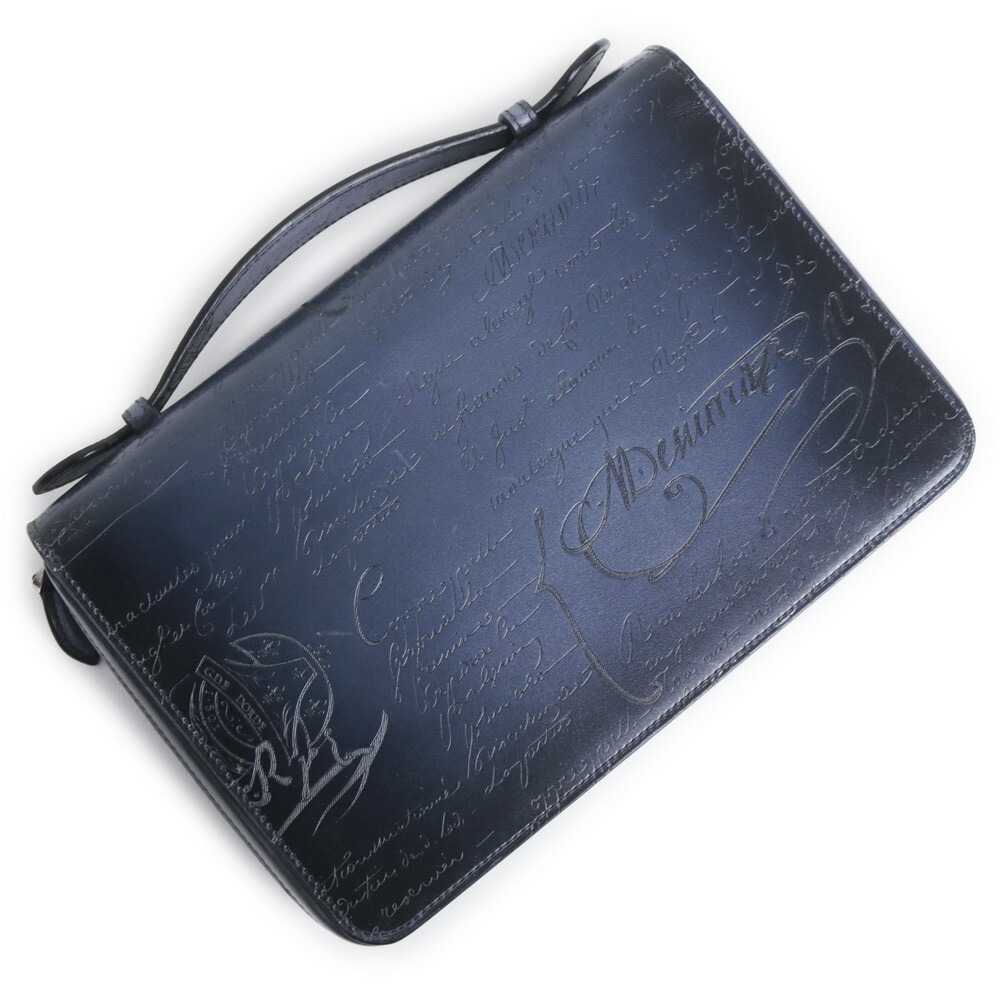 【中古】Berluti ベルルッティ N305430 イタウバ 広広とした マキシウォレット ヴェネチアカーフレザー ブル ミネラーレ 米国海軍 長金入れ しろがね色金具