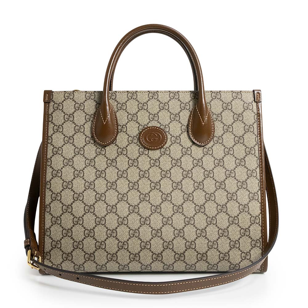【未使用　展示品】GUCCI グッチ 659983 インターロッキングG GGスプリームキャンバス レザー ベージュ ブラウン スモール 2WAY ショルダー トートバッグ 斜め掛け ゴールド金具｜ブランドシティ　BrandCity 93,170円