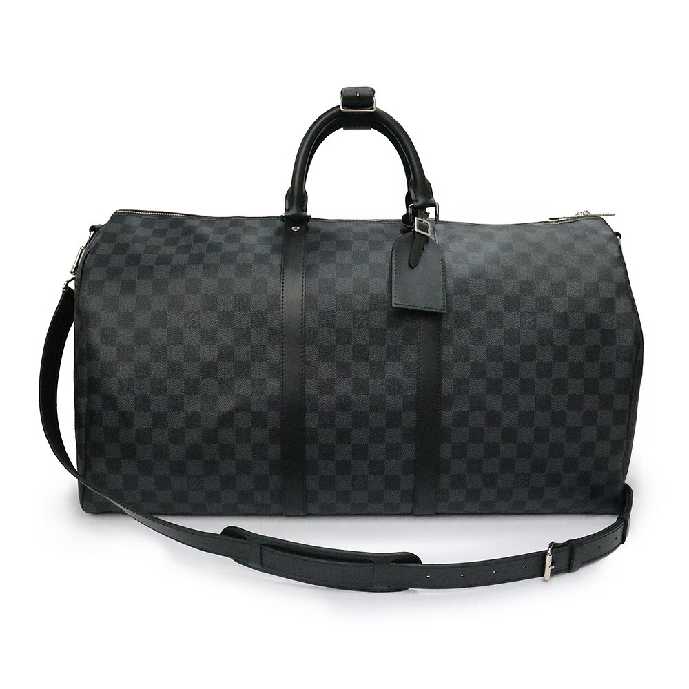 【未使用　展示品】LOUIS VUITTON ルイ ヴィトン N41413 キーポル バンドリエール 55 ダミエグラフィット レザー ブラック ボストン ハンドバッグ シルバー金具
