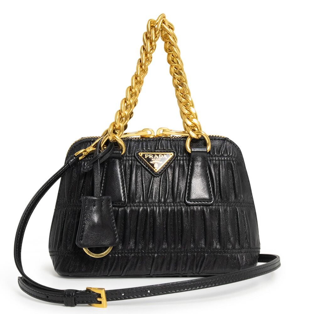 【未当て嵌める 見せびらかす品】PRADA プラダ 1BH851 2Way チェーン店 肩部 ハンドバック NAPPA GAUFRE1 ナッパレザー 黒いこと アンティークゴールド金具