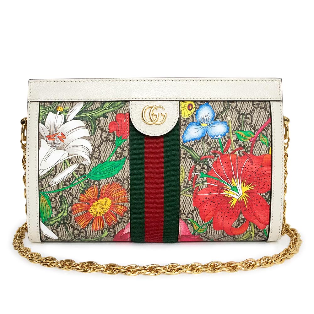 【未当て嵌める 見せびらかす品】GUCCI グッチ 503877 オフィディア GG植物相 スモール GGスプリームキャンバス  なめし革 白いこと ベージュ チェーン店 ショルダーバッグ 曲がった掛け ゴールド金具