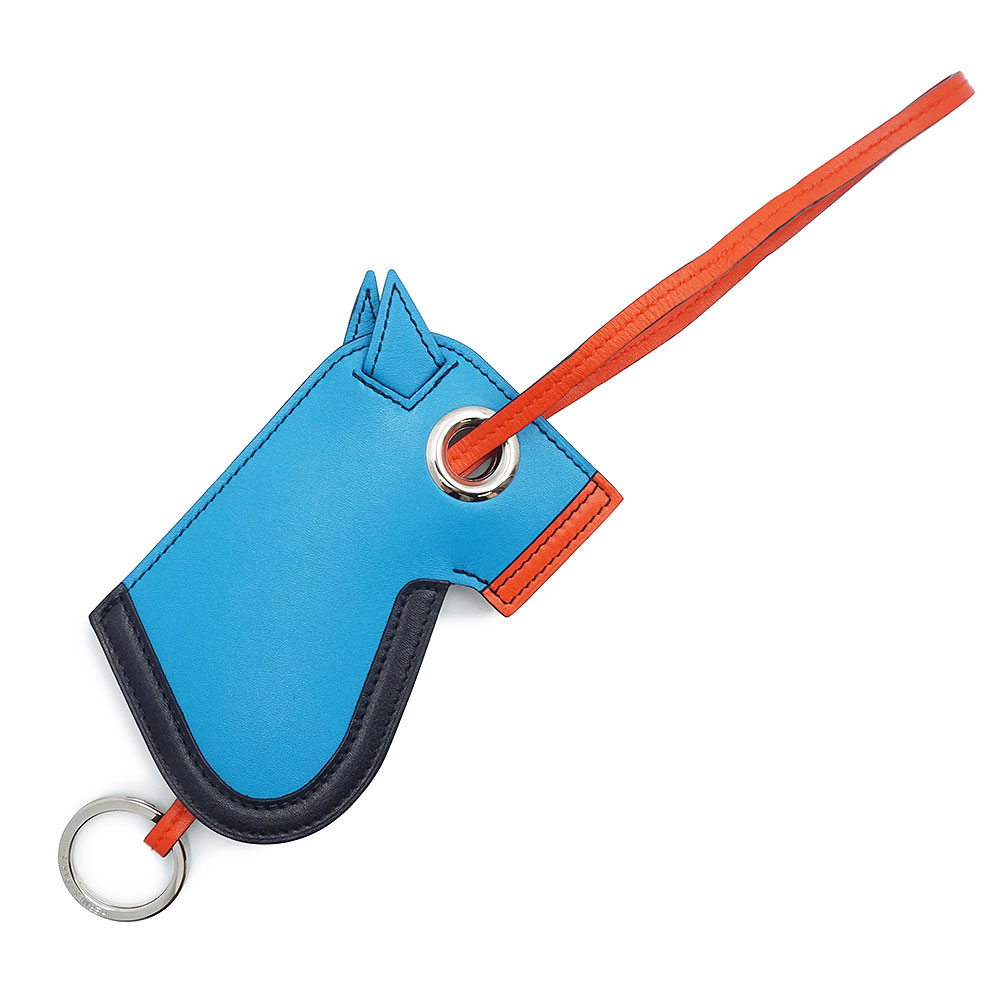 【新品・未当て嵌める品】HERMES エルメス カマイユ ヴォータデラクト ブルーザンジバル オレンジポピー A目じるし マルチ 手当たり輪っか 御徒面子引きつける なめし革 しろがね色金具 箱付