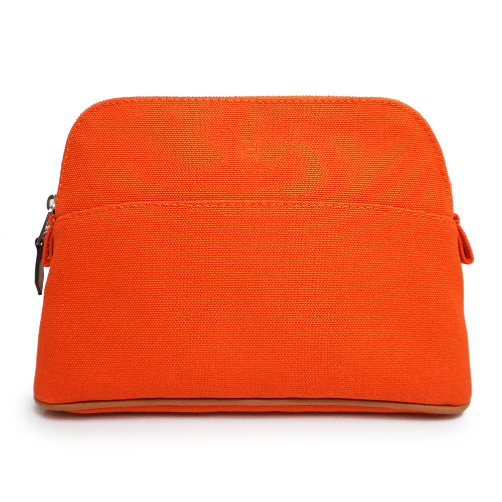【新品・未使用品】HERMES エルメス ボリード ミニ 20 コットン100％ オランジュ フー オレンジ コスメ 化粧ポーチ シルバー金具