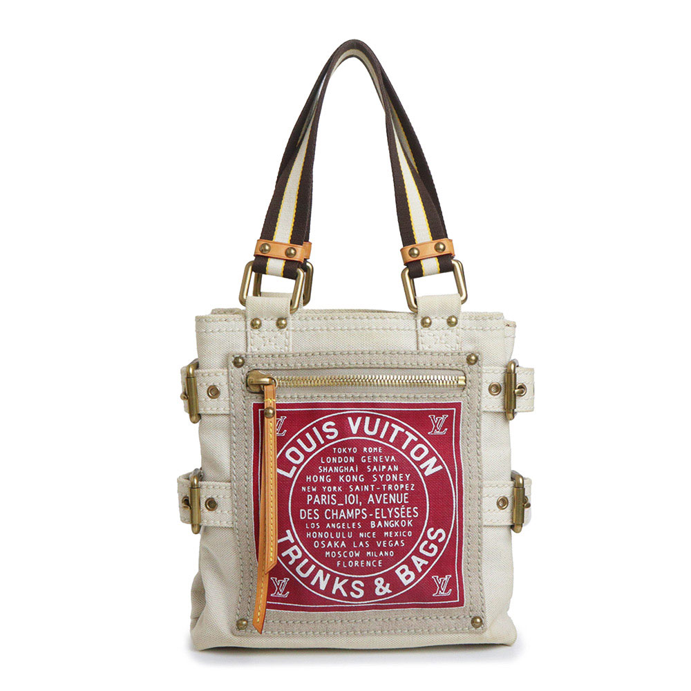 【中古】LOUIS VUITTON ルイ ヴィトン M95115 グローブショッパー PM コットンキャンバス ナチュラル ベージュ レッド ハンドバッグ ゴールド金具 58,080円