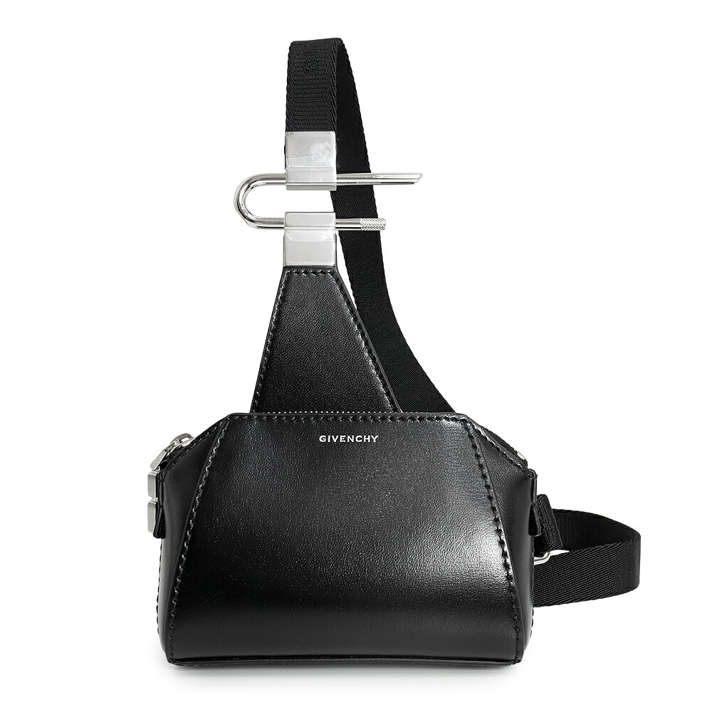 【新品・未当て嵌める品】GIVENCHY ジバンシィ BK60DEK14L アンティゴナ U マイクロ カーフスキン 黒いこと ショルダーバッグ 曲がった掛け なめし革 しろがね色金具