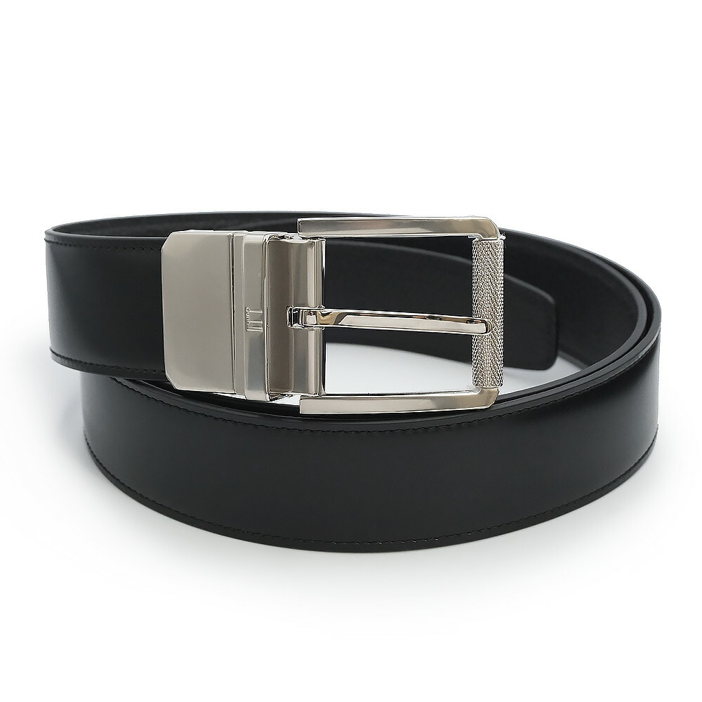 【未当て嵌める 見せびらかす品】Dunhill ダン吸血鬼 18F4T18ST00 スムースカーフレザー グレインカーフレザー 黒いこと リヴァーシブル 胴締め 107コマーシャル しろがね色金具