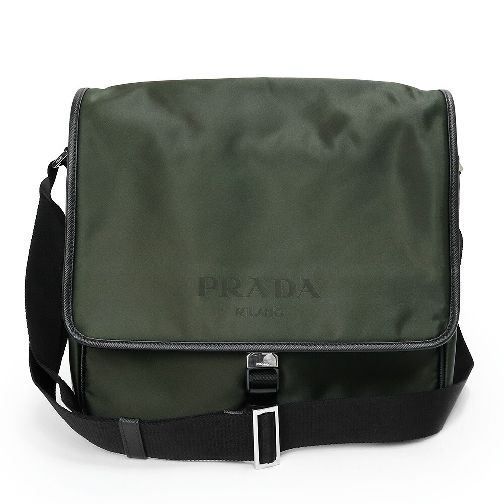 【未当て嵌める 見せびらかす品】PRADA プラダ 2VD166 伝達人御徒面子 TESSUTO ナイロン SAFFIANO なめし革 MIMETICO カーキ 肩肉 曲がった掛け しろがね色金具