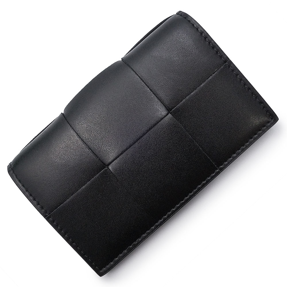 【新品・未当てはめる品】BOTTEGA VENETA ボッテガヴェネタ 755370 マキシイントレチャート テープ カーフスキン 黒いこと 商行為 歌留多容れもの 名刺入れ 定期入れ 通行手形容れもの なめし革 しろがね色金具