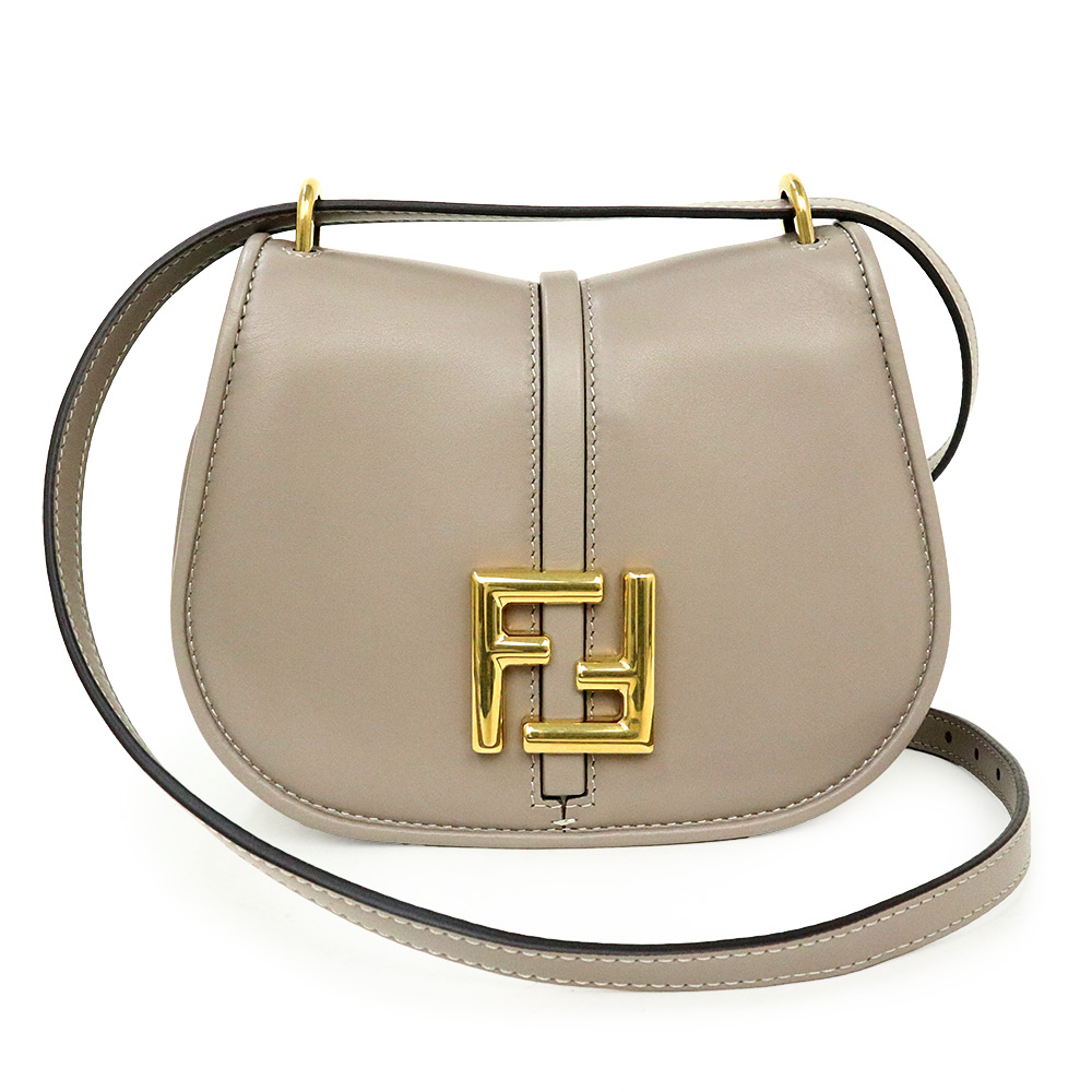 【新品・未当て嵌める品】FENDI フェンディ 8BS082 カモン スモール なめし革 薄墨色 ショルダーバッグ 曲がった掛け ゴールド金具