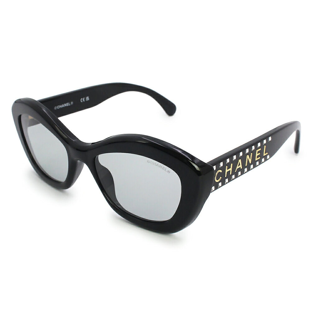 【美品】CHANEL シャネル A71668 ロゴ ラインストーン キャットアイ ブラック ゴールド ライトグレーレンズ 眼鏡 メガネ アイウェア サングラス