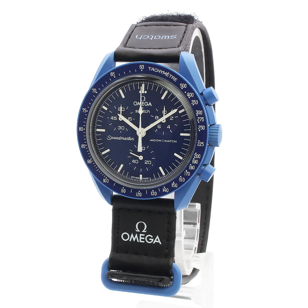 【未当て嵌める 見せびらかす品】OMEGA ゼロ Swatch スウォッチ SO33N100 布教活動 トゥ ネプチューン MISSION TO NEPTUNE 素早さお師匠さん ムーンスウォッチ クロノグラフ 石英 ナイロン バイオ陶芸 ディープネイビーブルー 黒いこと ウオッチ 箱付
