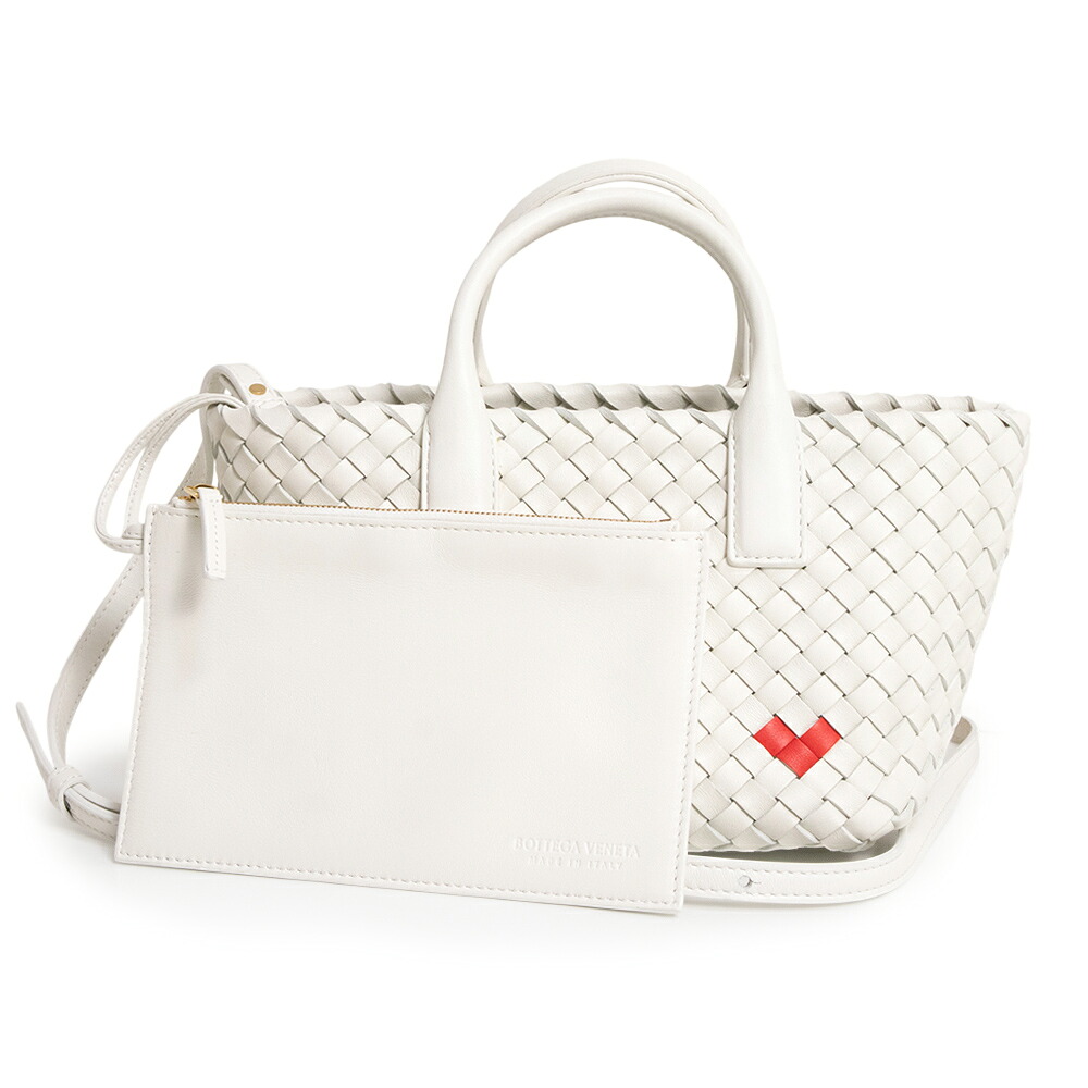 【新品・未使用品】BOTTEGA VENETA ボッテガヴェネタ 777608 ミニ カバ ハート イントレチャート ラムスキン ホワイト 斜め掛け 2Way ショルダー ハンドバッグ レザー ゴールド金具