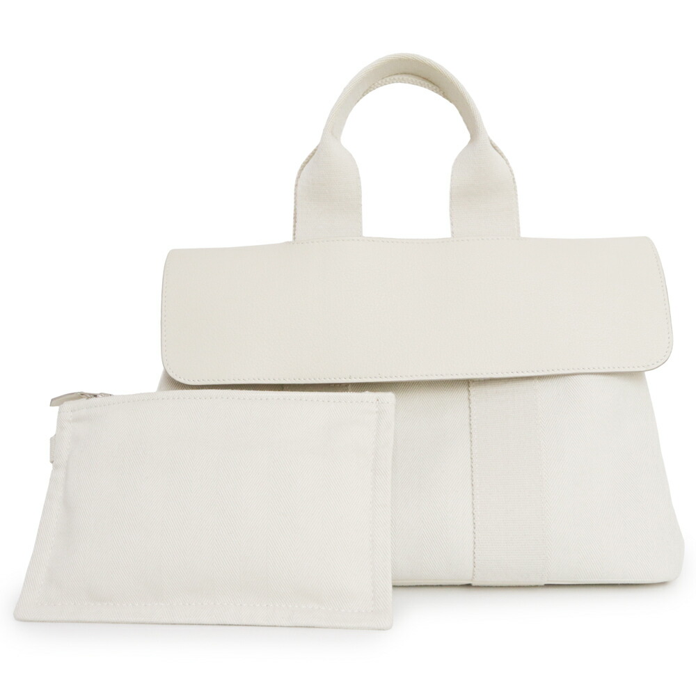 【美品】HERMES エルメス ヴァルパライソ PM トワルシェブロン ヴォースイフト アイボリー ホワイト □L刻印 ハンドバッグ キャンバス レザー シルバー金具