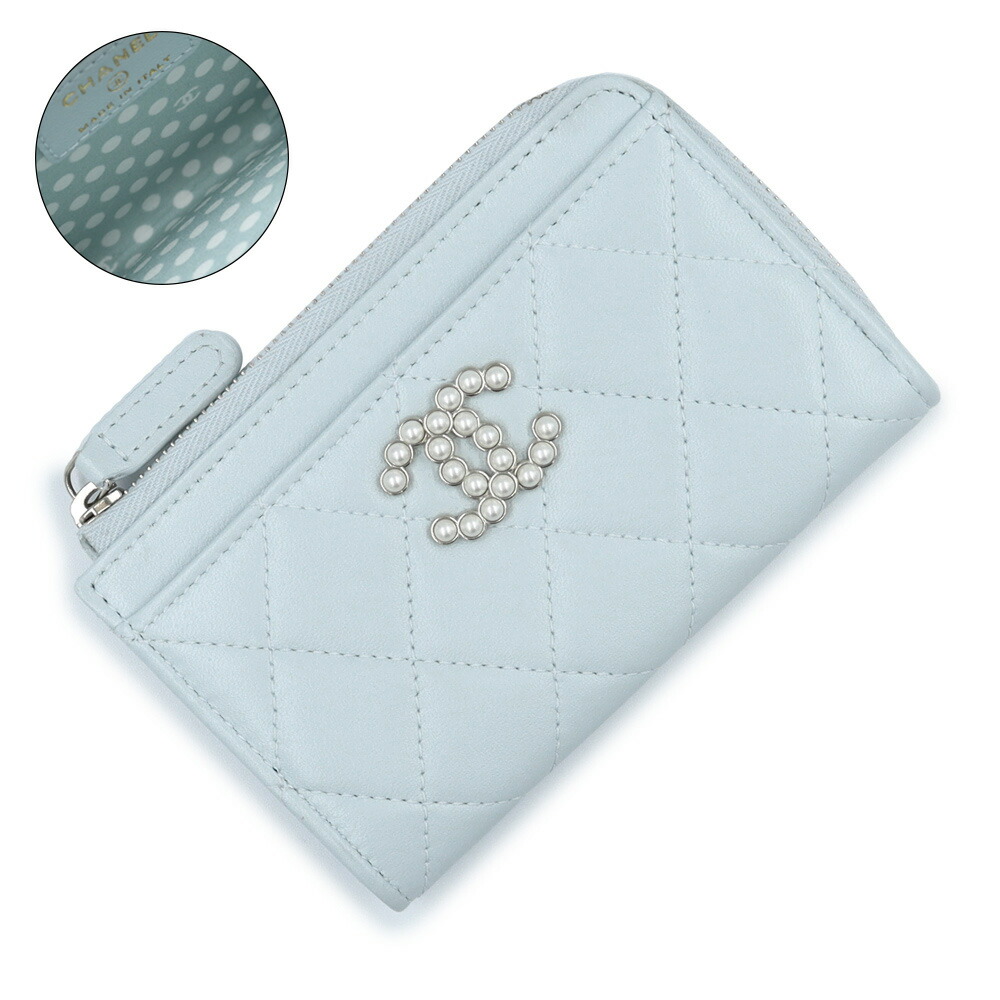 【新品・未当て嵌める品】CHANEL シャネル AP3816 マトラッセ ココマーク パール 子ヒツジひと肌 点火装置青碧 歌留多容れもの 名刺入れ 定期入れ 通行手形容れもの なめし革 ゴールド金具 箱付