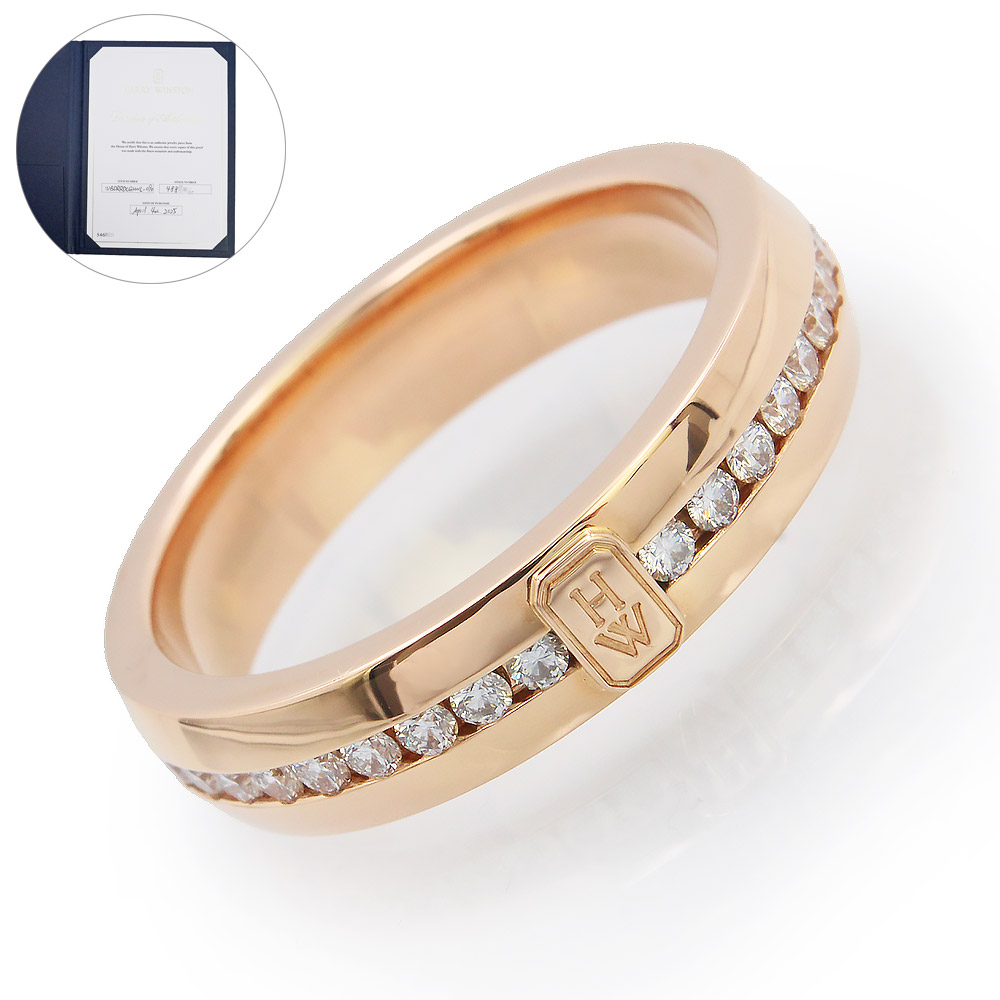 【美品】HARRY WINSTON ハリーウィンストン WBDRRDLGHWL HWロゴ K18RG 750 ダイヤモンド ローズゴールド リング 指輪 #18.5号 保証書付