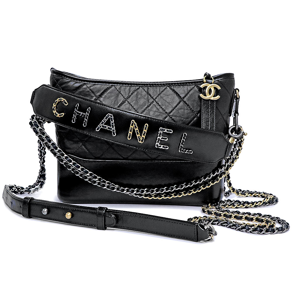 【美品】CHANEL シャネル AS1582 ガブリエル ドゥ ホーボー トート エイジドカーフスキン ブラック 2way チェーン ショルダー ハンドバッグ 斜め掛け ゴールド シルバー ガンメタル金具
