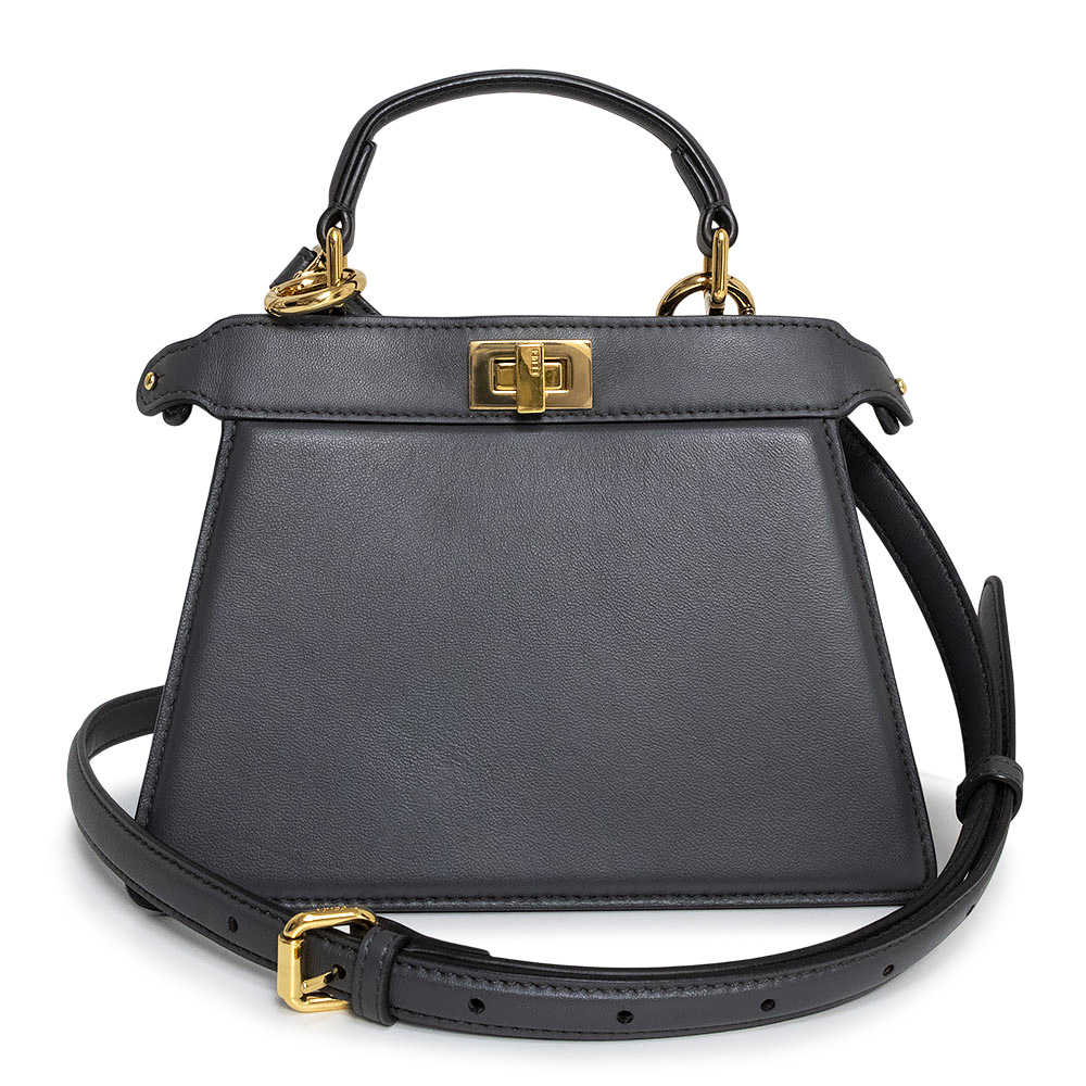 【未使用　展示品】FENDI フェンディ 8BN335 ピーカブー ISeeU アイシーユー プチ カーフスキン レザー グレー 2Way ショルダー ハンドバッグ 斜め掛け ゴールド金具