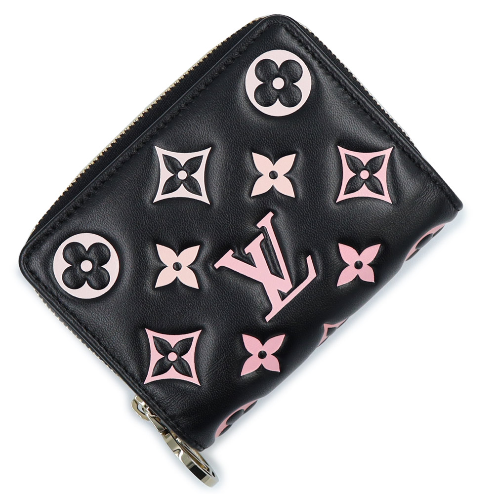 【新品・未当て嵌める品】LOUIS VUITTON ルイ ヴィトン M12378 ポルトフォイユ ルー 子ヒツジひと肌 黒いこと さくら色 二つ折り金入れ なめし革 ゴールド金具 箱付