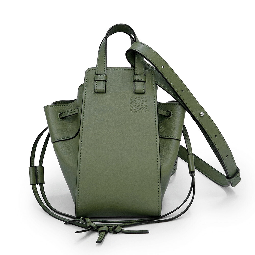 【美品】LOEWE ロエベ 314.30.V07 ハンモック ドローストリング ミニ カーフスキン アボカド グリーン 2way ショルダー ハンドバッグ 斜め掛け レザー シルバー金具|ブランドシティ BrandCity