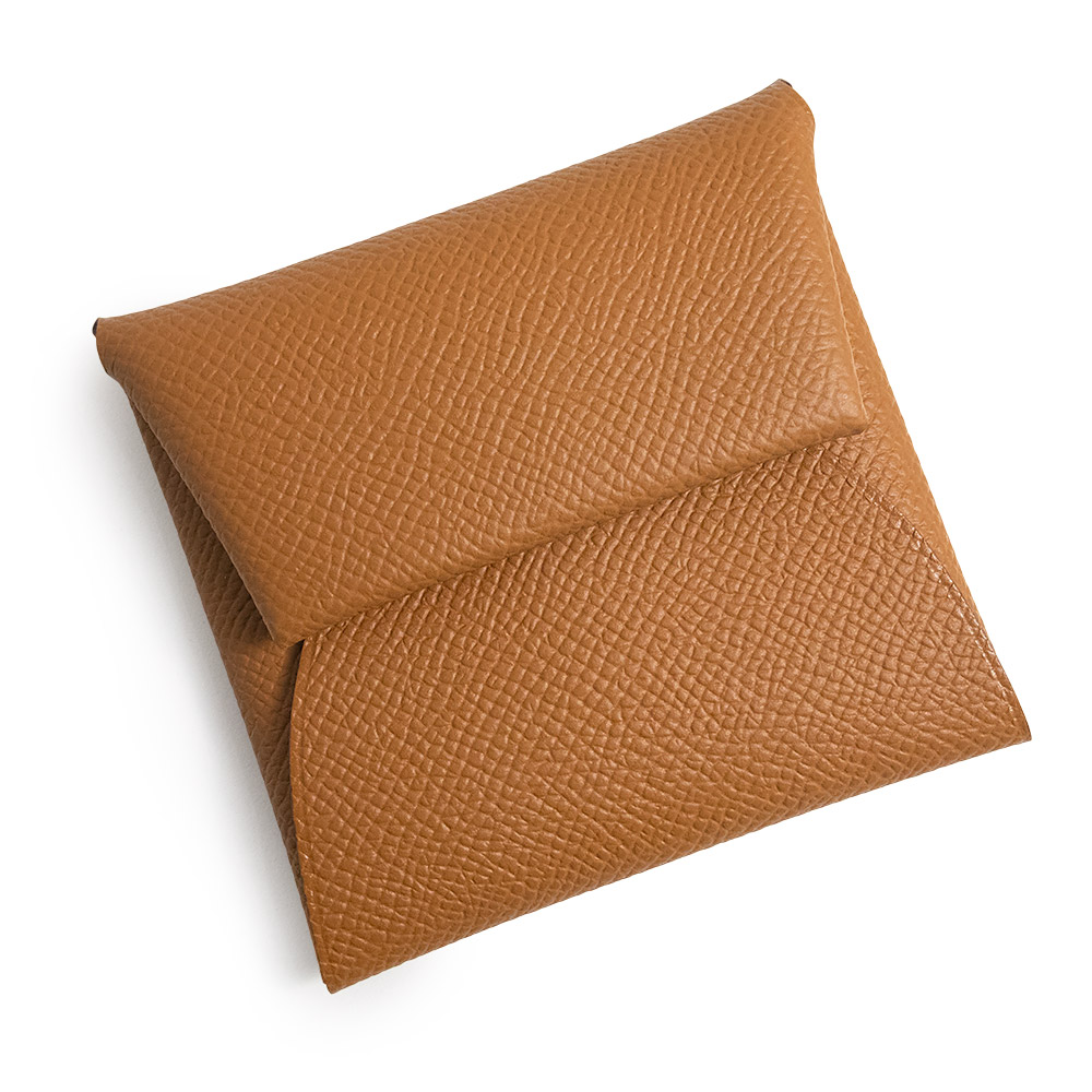 【新品・未使用品】HERMES エルメス バスティア GM ヴォーエプソン ゴールド ブラウン W刻印 コインケース 小銭入れ 財布 レザー シルバー金具 箱付