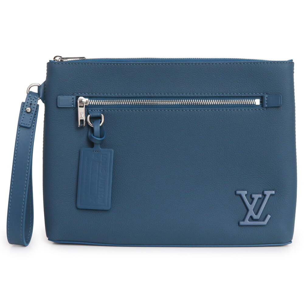 【未当て嵌める 見せびらかす品】LOUIS VUITTON ルイ ヴィトン M82813 飛びたつ 合切袋 LV アエログラム カウハイドレザー ブルーアトランティック 二番目御徒面子 クラッチペダル しろがね色金具