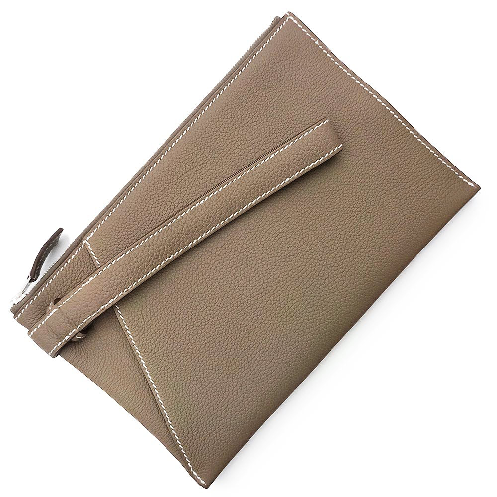 【新品・未当て嵌める品】HERMES エルメス 河馬 ヴェルティージュ 24 トゴ エトゥープ エトープ グレージュ B目じるし 合切袋 二番目 クラッチペダル御徒面子 なめし革 しろがね色金具