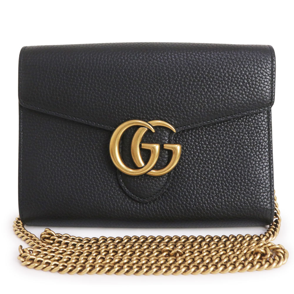 【未使用　展示品】GUCCI グッチ 401232 GGマーモント カーフスキン ブラック ショルダーバッグ チェーンウォレット 長財布 斜め掛け レザー アンティークゴールド金具