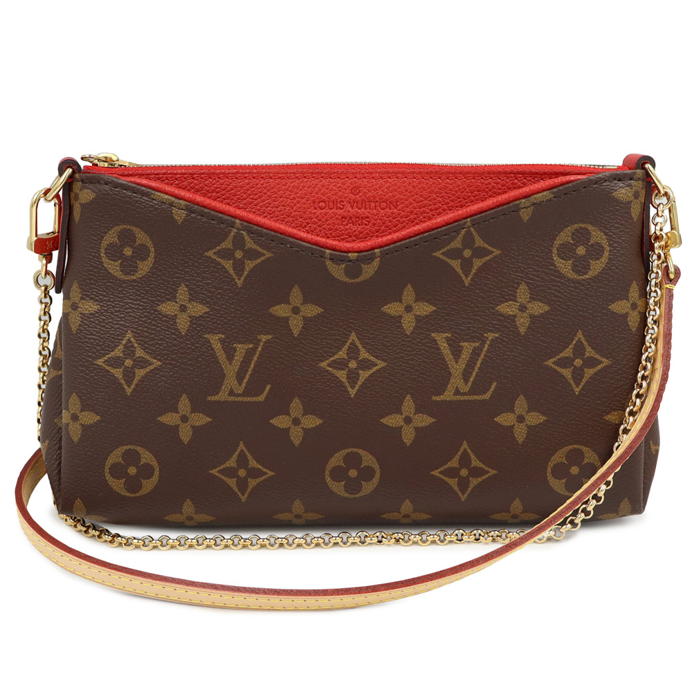 【未使用　展示品】LOUIS VUITTON ルイ ヴィトン M41638 パラス クラッチ チェーン 2WAY モノグラム スリーズ レッド ブラウン ショルダー ハンドバッグ 斜め掛け ゴールド金具 箱付