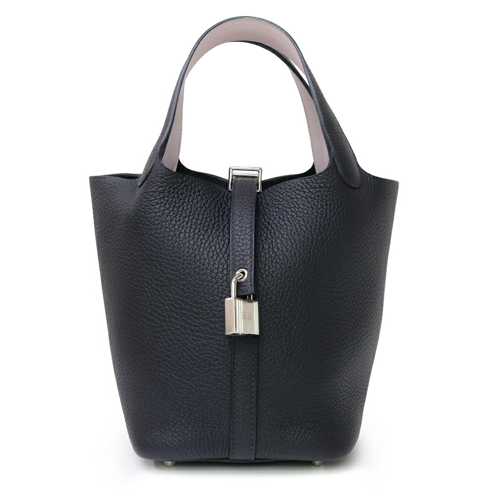 【未使用　展示品】HERMES エルメス ピコタンロック エクラ 18 PM キャバン モーヴペール ネイビー ピンク U刻印 トリヨンクレマンス ヴォースイフト ハンドバッグ レザー シルバー金具 箱付｜ブランドシティ　BrandCity
