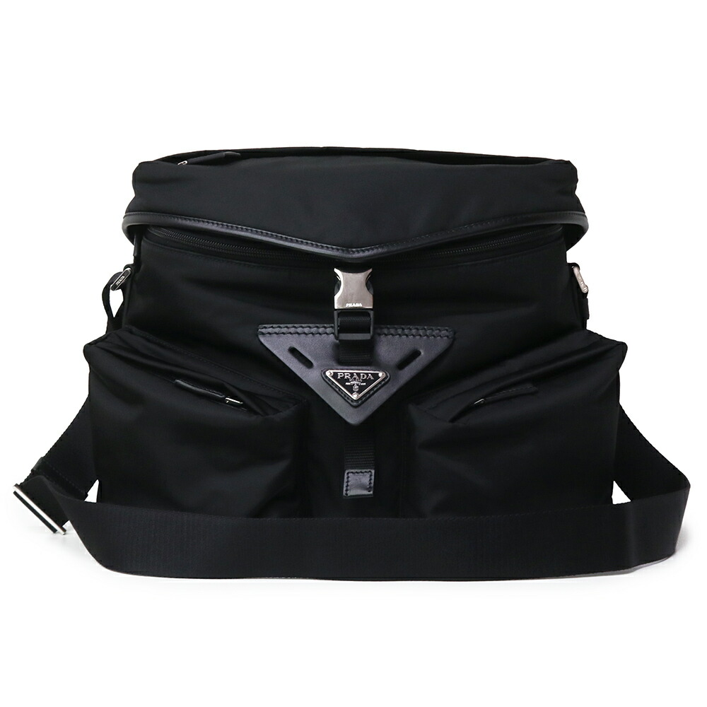 【未使用　展示品】PRADA プラダ 2VD062 Re-Nylon トライアングル ロゴ ナイロン ブラック ショルダーバッグ 斜め掛け レザー シルバー金具