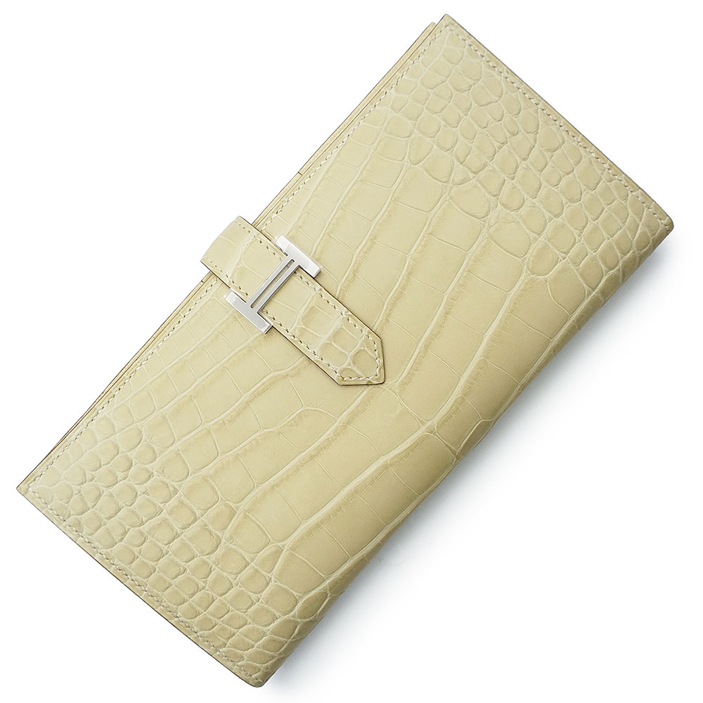 【新品・未使用品】HERMES エルメス ベアン スフレ アリゲーターマット クロコダイル ヴァニラ イエロー W刻印 二つ折り長財布 エキゾチックレザー シルバー金具 箱付｜ブランドシティ　BrandCity