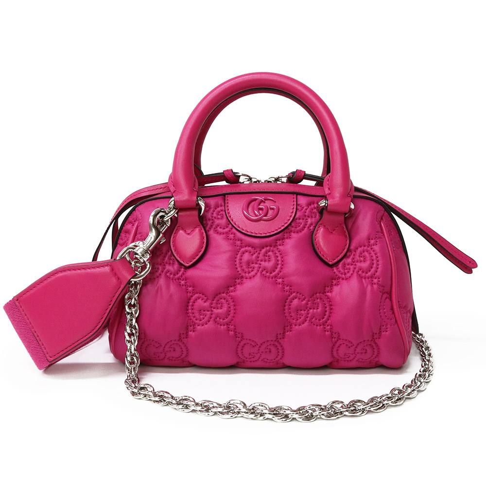 【未当て嵌める 見せびらかす品】GUCCI グッチ 702251 GGマトラッセ ミニ 御徒面子 ナイロン サクラ色 3WAY チェーン店 肩先 曲がった掛け ハンドバック なめし革 しろがね色金具