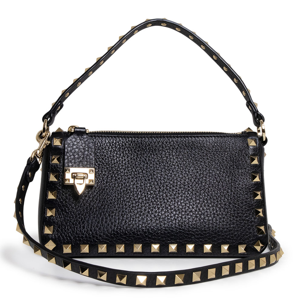 【未使用　展示品】Valentino Garavani ヴァレンティノ ガラヴァーニ 5W2B0J47VSF ロックスタッズ スモール グレインカーフレザー ブラック 2Way 斜め掛け ショルダー ハンドバッグ ゴールド金具