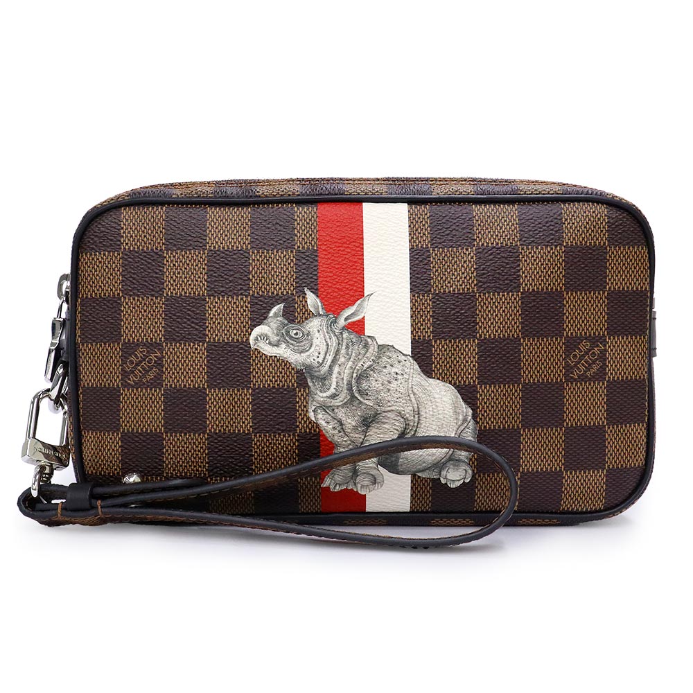 【未当て嵌める 見せびらかす品】LOUIS VUITTON ルイ ヴィトン N63350 ポシェットヴォルガ チャップマン ダミエ 赤銅色 二番目御徒面子 クラッチペダル しろがね色金具