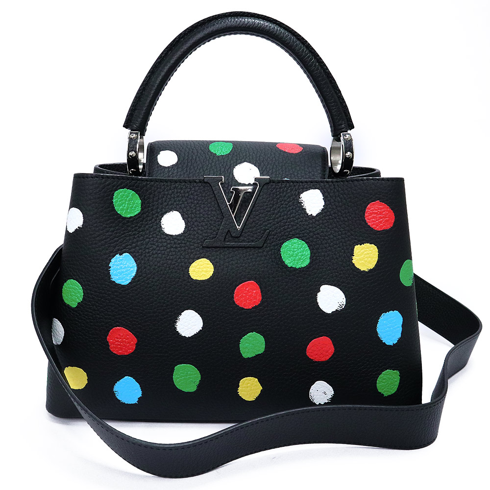 【未使用　展示品】LOUIS VUITTON ルイ ヴィトン M21663 カプシーヌ MM 草間彌生 トリヨンレザー ノワール ブラック マルチカラー 2way 斜め掛け ショルダー ハンドバッグ シルバー金具