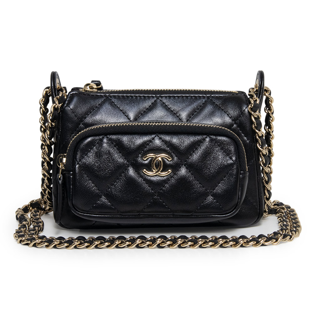 【新品・未使用品】CHANEL シャネル AP4348 ココマーク マトラッセ ミニ チェーンクラッチ シャイニークランプル ラムスキン レザー ブラック ショルダーバッグ 斜め掛け ゴールド金具 箱付｜ブランドシティ　BrandCity