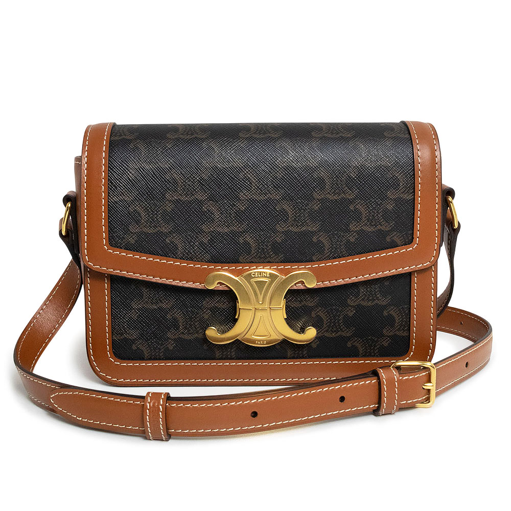【未使用　展示品】CELINE セリーヌ 188882BZ4 ティーン トリオンフ トリオンフキャンバス カーフスキン レザー タン ブラウン ショルダーバッグ 斜め掛け ゴールド金具