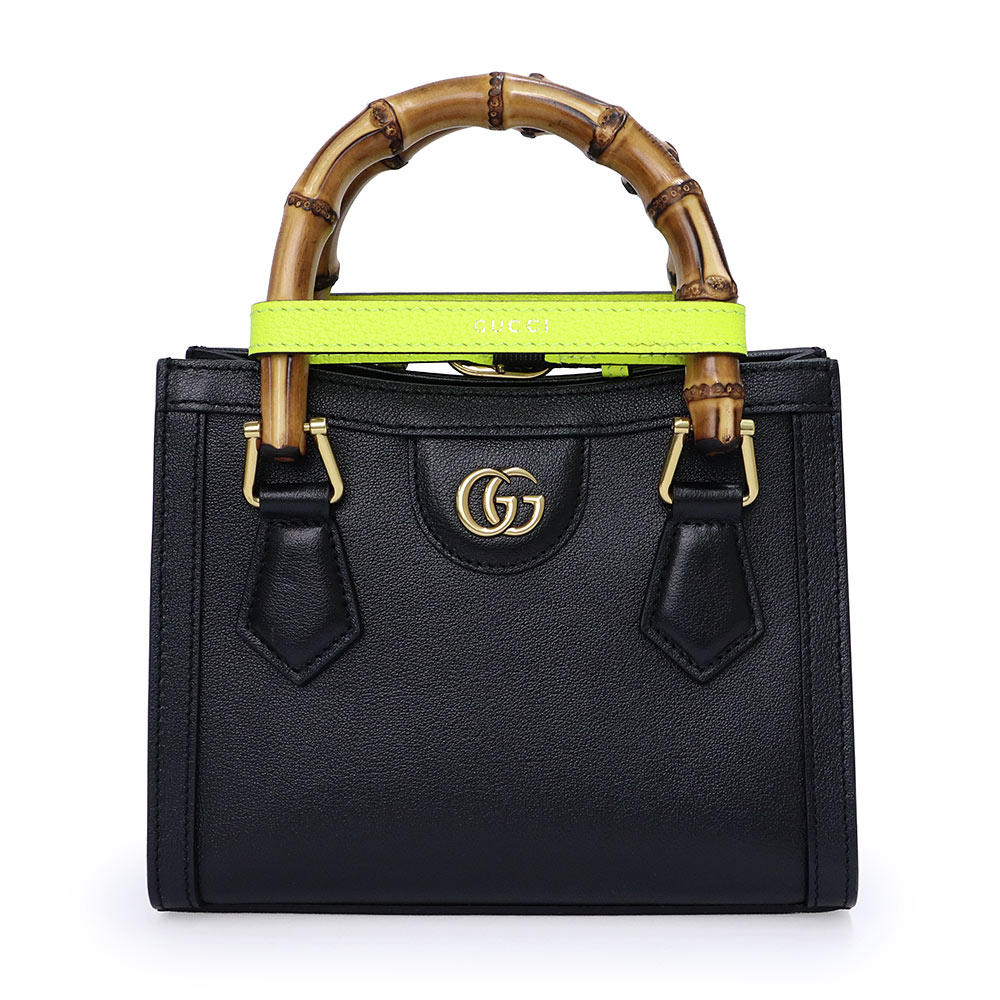 【未当て嵌める 見せびらかす品】GUCCI グッチ 655661 バンブー ダイアナ ミニ トート カーフスキン 黒いこと ハンドバック なめし革 アンティークゴールド金具
