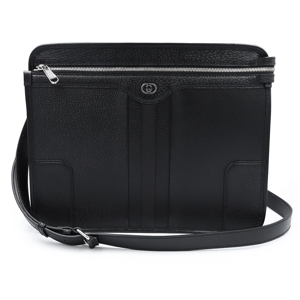 【未使用 展示品】GUCCI グッチ 735111 インターロッキングG ブリーフケース メッセンジャーバッグ レザー ブラック 斜め掛け シルバー金具|ブランドシティ BrandCity