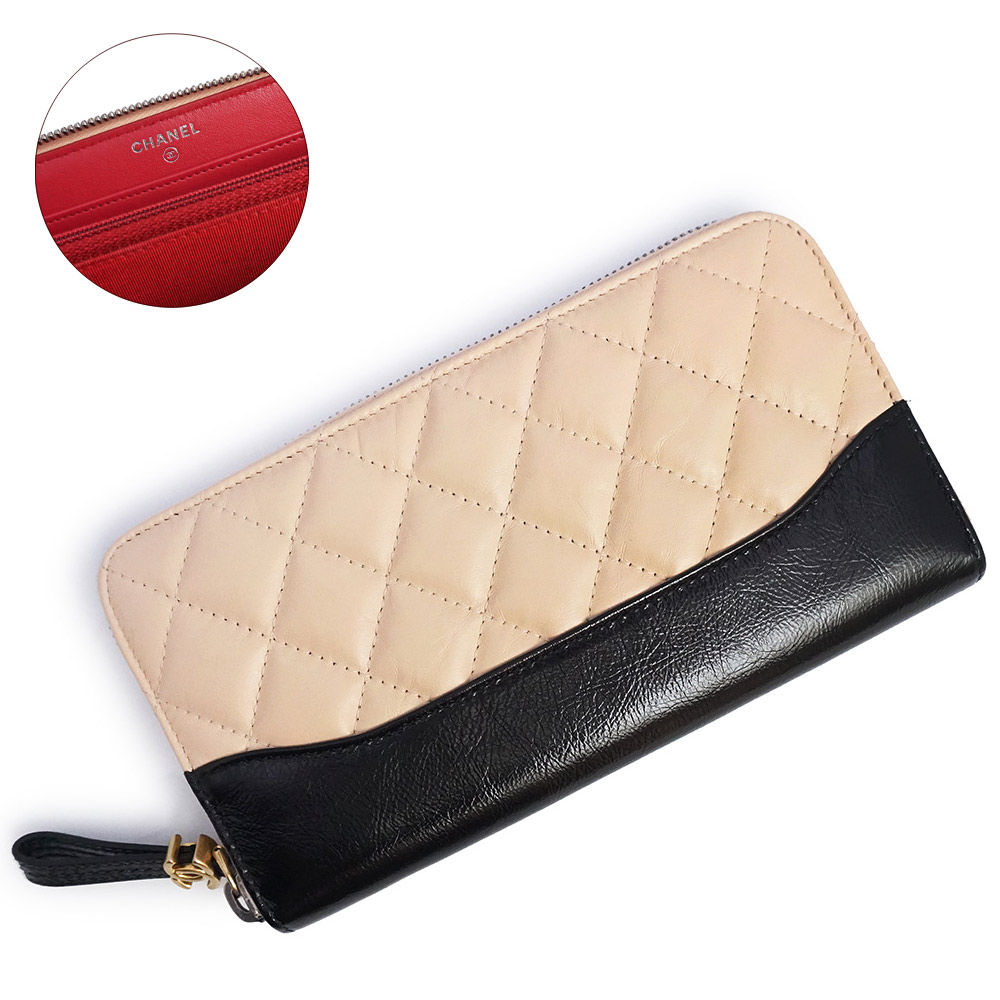 【新品・未使用品】CHANEL シャネル A84388 ガブリエル ドゥ シャネル エイジドカーフスキン ベージュ ブラック レッド ラウンドファスナー 長財布 レザー アンティークゴールド金具 箱付