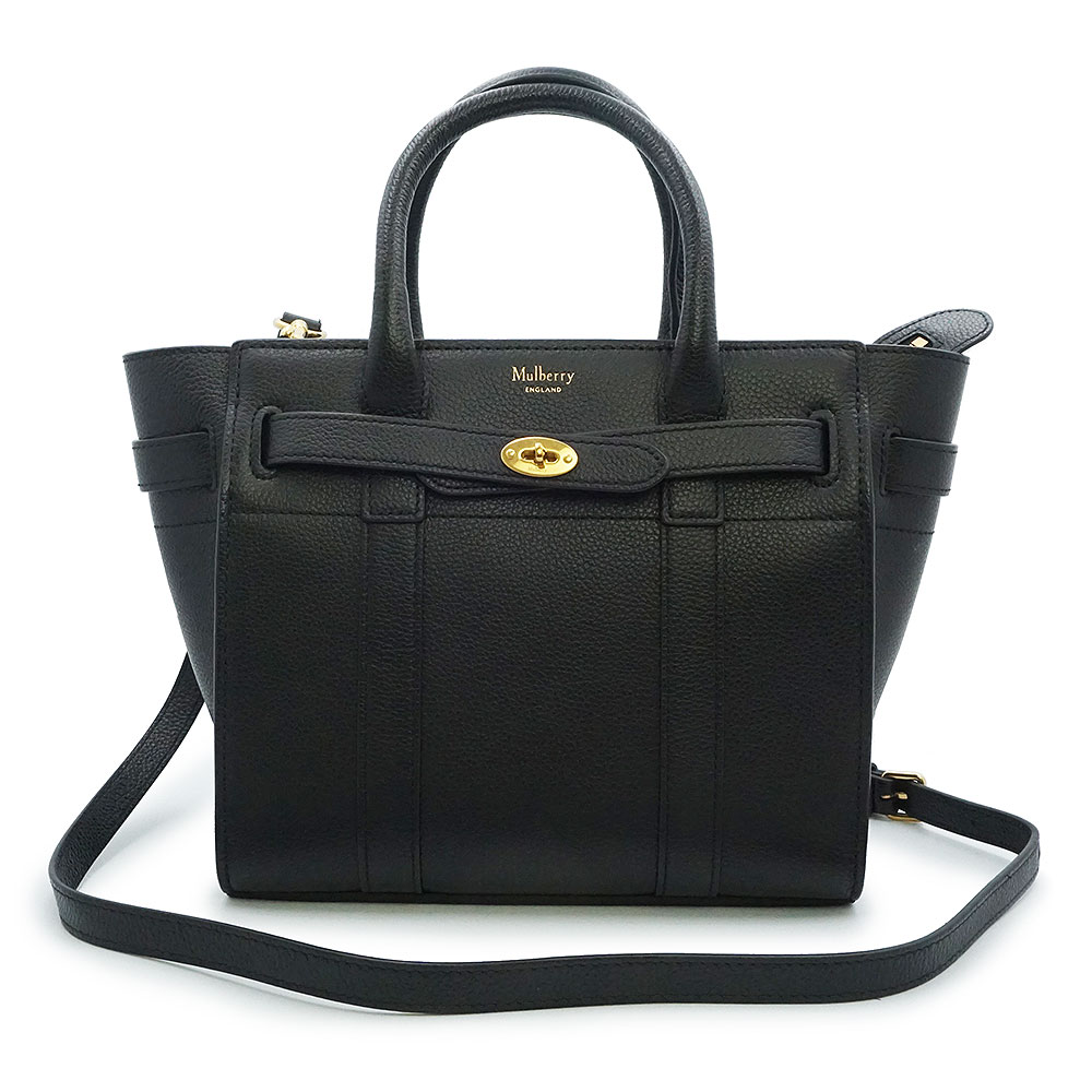 【未使用 展示品】MULBERRY マルベリー HH4949 ミニ ジップド ベイズウォーター グレインカーフレザー ブラック 2WAY ショルダー ハンドバッグ 斜め掛け ソフトゴールド金具