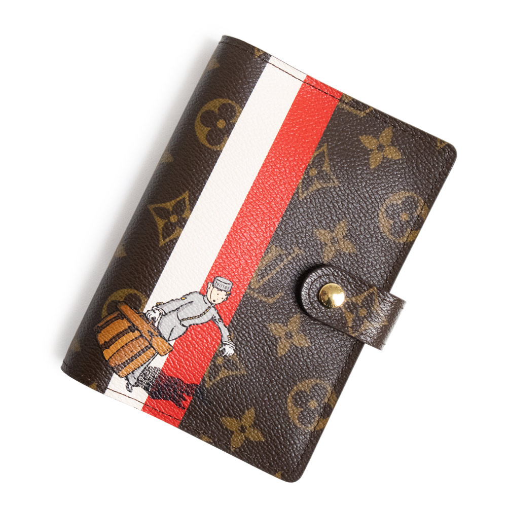 【未使用　展示品】LOUIS VUITTON ルイ ヴィトン R20018 アジェンダ PM モノグラム グルーム ブラウン レッド ホワイト 手帳カバー 6穴式 ゴールド金具